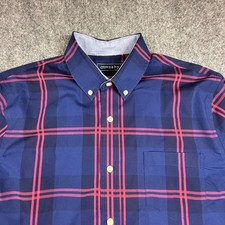 Crown  Ivy Men's Medium Blue Pink Classic Fit Plaid Button-Down Shirt Spandex