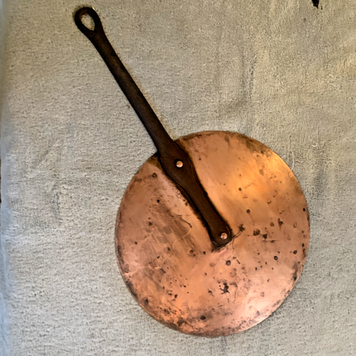 ANTYCZNA FRANCUSKA MIEDŹ 31cm POKRYWA GARNKA LIZAKA - ANTYCZNA POKRYWA PATELNI BLASZANA PODSZEWKA