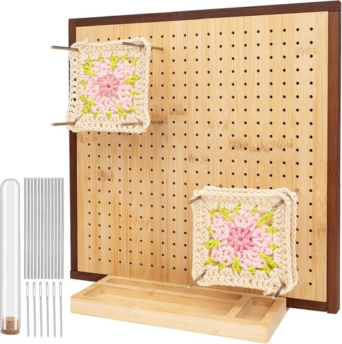 Crochet Blocking Board with 20 Pegs 15 Pins, Bamboo Granny Square Blocking