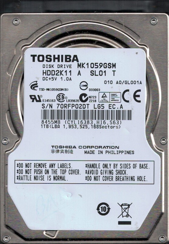 TOSHIBA MK1059GSM 12.5mm厚 2.5インチ 1TB MK1059GSM TOSHIBA 1TB 2.5INCH 5400RPM SATA HARD DRIVE