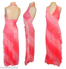 New Dress Formal, B. Darlin, Long Full-Side-Ruffle Pink Glitter Halter Wrap  5/6