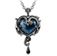 Alchemy Gothic P792 AnhäNger Kette Herz Barock TotenköPfe Blau Kristall