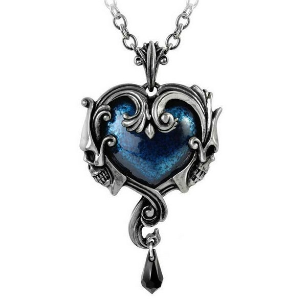 Alchemy Gothic P792 AnhäNger Kette Herz Barock TotenköPfe Blau Kristall-image