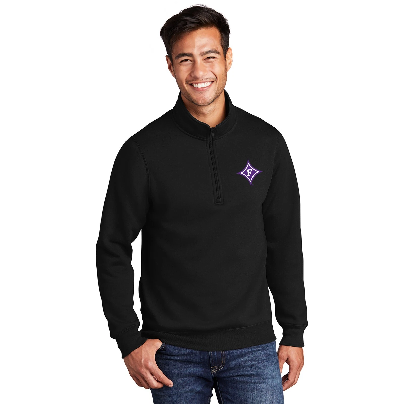 Furman University Primary Logo LC Zip Neck Sweater