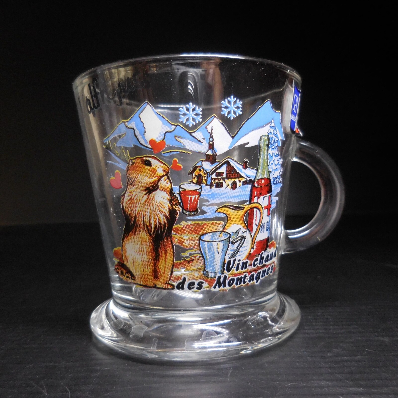 N9613 Taza Vaso Valfréjus Cncl Decoración Hecho Mano Francia Vino Cálido Montaña