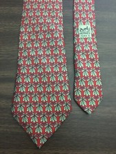 Hermes Tie 7752 OA Leaves And Hiding Birds Red Silk