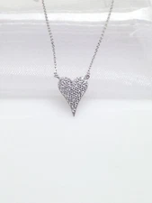 Pave Cz Heart Necklace 925 Sterling Silver Small Heart Pendant 13mm/0.51" 15-17"