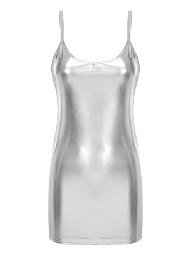 Mujeres Mini Vestidos Metálicos Brillantes Correas de Espagueti Bodycon Sexy Fiesta Prendas de vestir - Imagen 59 de 73