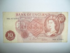 ENGLAND HOLLOM SERIES 98A SPL 10 SHILLINGS BANKNOTE
