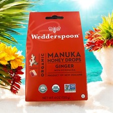 Wedderspoon Organic Manuka Honey Drops - Ginger with Echinacea 4 oz Exp 12/25-