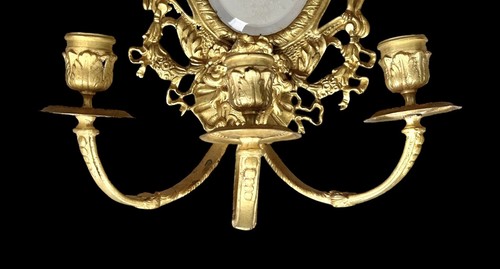 Antique Girandole Mirror Three Candle Wall Sconce cherubs - Picture 9 of 12