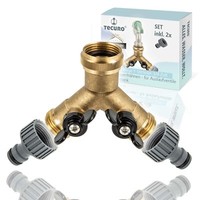 Tecuro 2-Wege Y-Verteiler 3/4 Zoll Mit AbsperrhäHnen Und HahnanschlussstüCken
