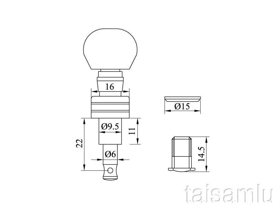 5 string banjo tuning pegs, Nickel plated, Black plastic button, 328N-BX - Image 4 of 4