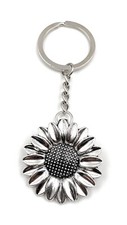 Sunflower Blossom Flower Keychain Silver Metal Pendant Charm