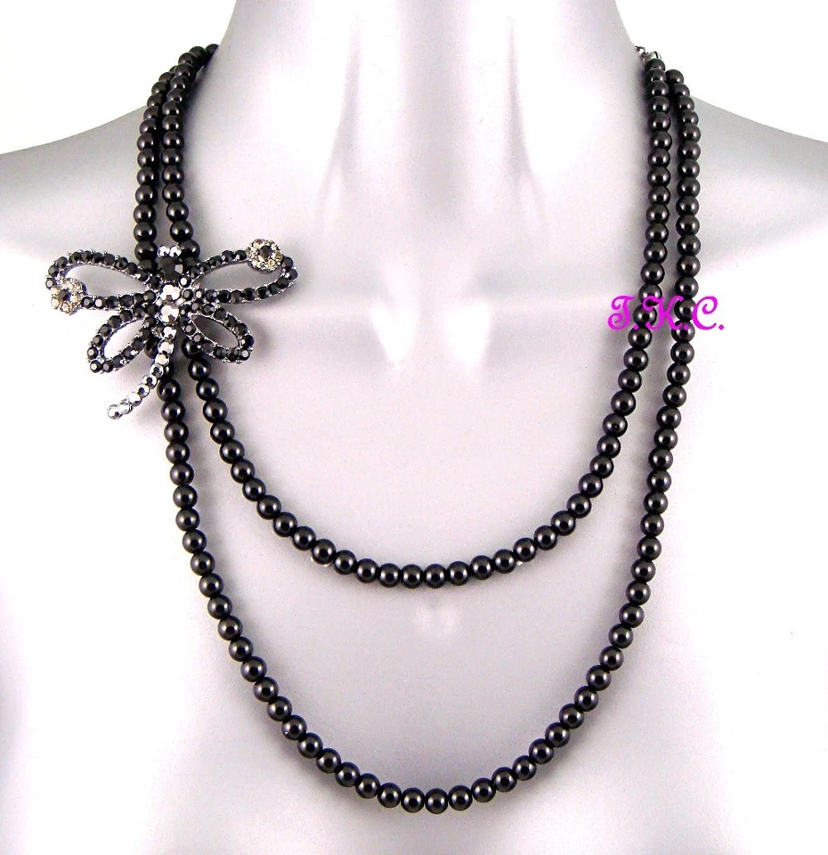 Collar negro decorativo libélula mosca maya mariposa, chorro francés con cristales de Swarovski Foto 2 de 4