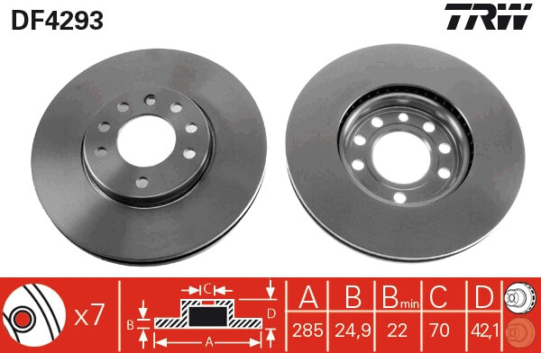 Disque de frein DF4293 TRW en fonte renforcée pour berlines Saab et Cadillac