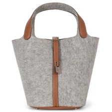 71347 auth HERMES Gris Claire Feutre Gold Swift leather PICOTIN 22 Bag Phw