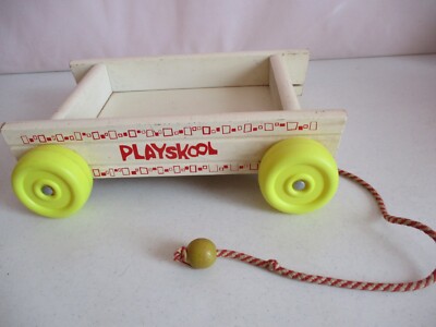 Playskool-Wood Wagon-13'' x 10''-Pull Along-Red & White-Vintage-As Shown