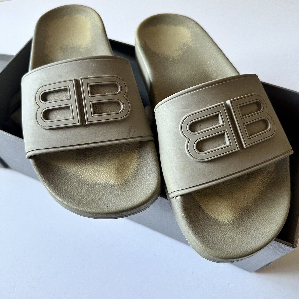 Balenciaga BB Pool Slides Dark Grey Rubber Logo Italy 38 $395 | eBay