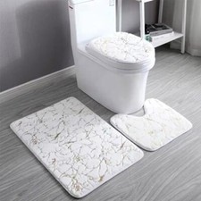 Marble Bathroom Rugs and Mats Set 3 Piece Nonslip Bathroom Set of 3 White Gold