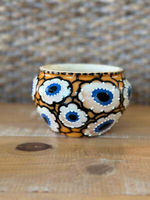 Vintage Czechoslovakia Yellow And Blue Floral Hand Painted Pottery