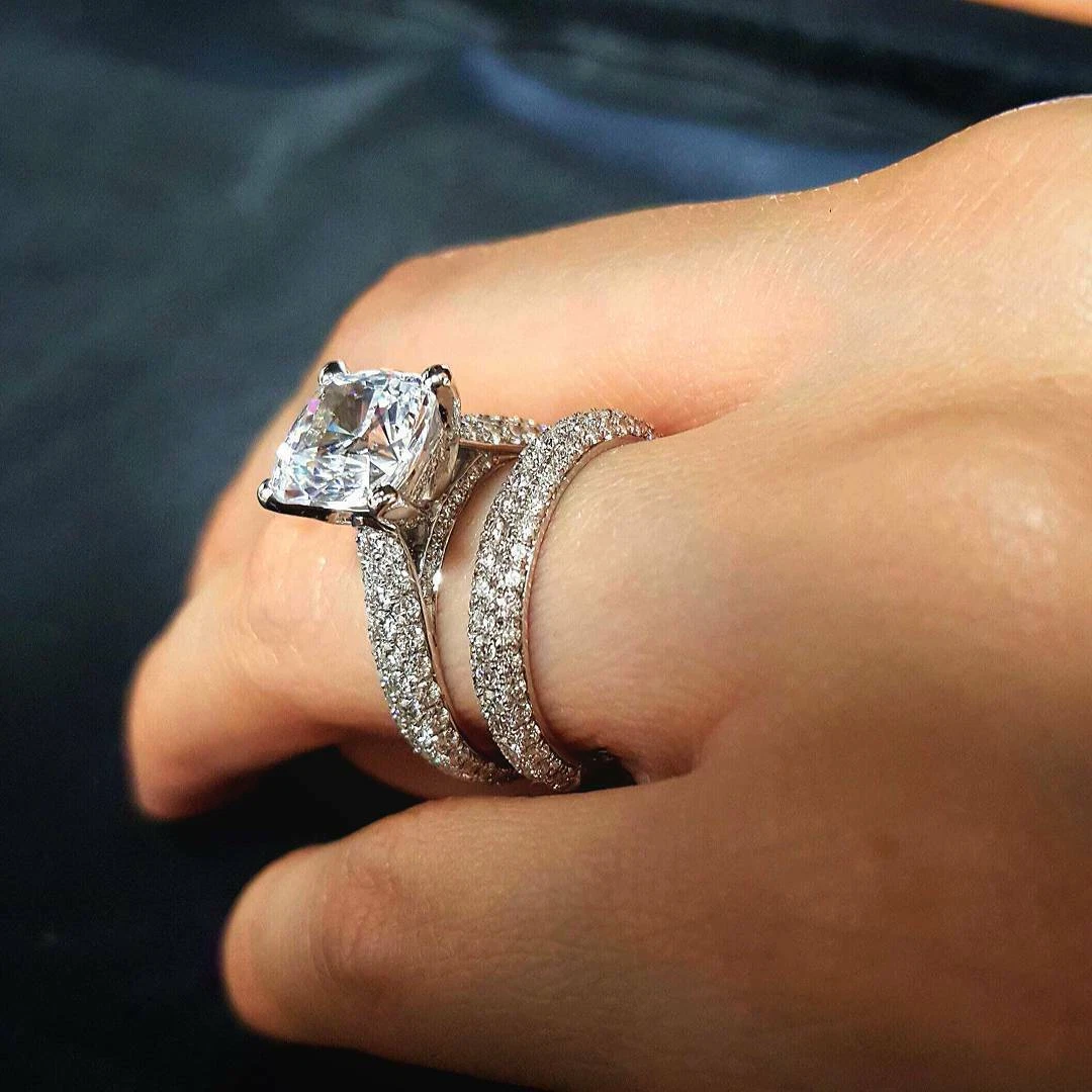 Natural Under Halo 3 Row Micro Pave Setting Diamond Engagement Ring –  Kingofjewelry.com