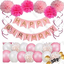 41pc HAPPY BIRTHDAY BUNTING BANNERS PASTEL GARLAND FOIL LATEX BALLOONS DECORS