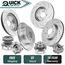 Front / Rear Drilled Brake Rotors + Wheel Hub Bearing Kit for Rogue 2008 - 2013