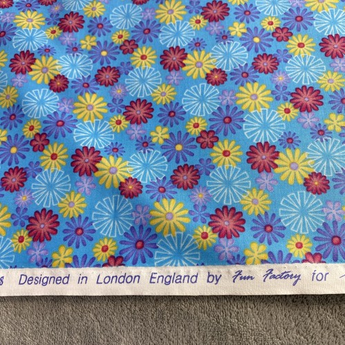 Moda Fabrics Cosmic Cats Floral Blue Cotton Flower Power Quilting 70s Starburst - Picture 4 of 10