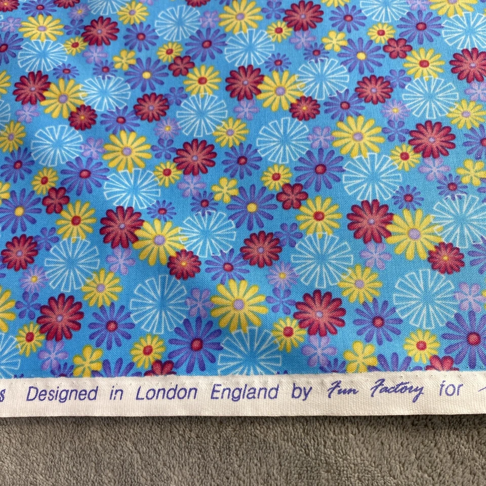 Moda Fabrics Cosmic Cats Floral Blue Cotton Flower Power Quilting 70s Starburst - Image 4 of 4