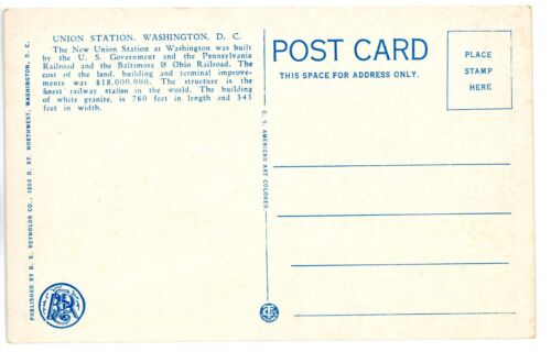 Postal Washington DC Union Station y Columbus Memorial Fountain sin publicar - Imagen 2 de 2