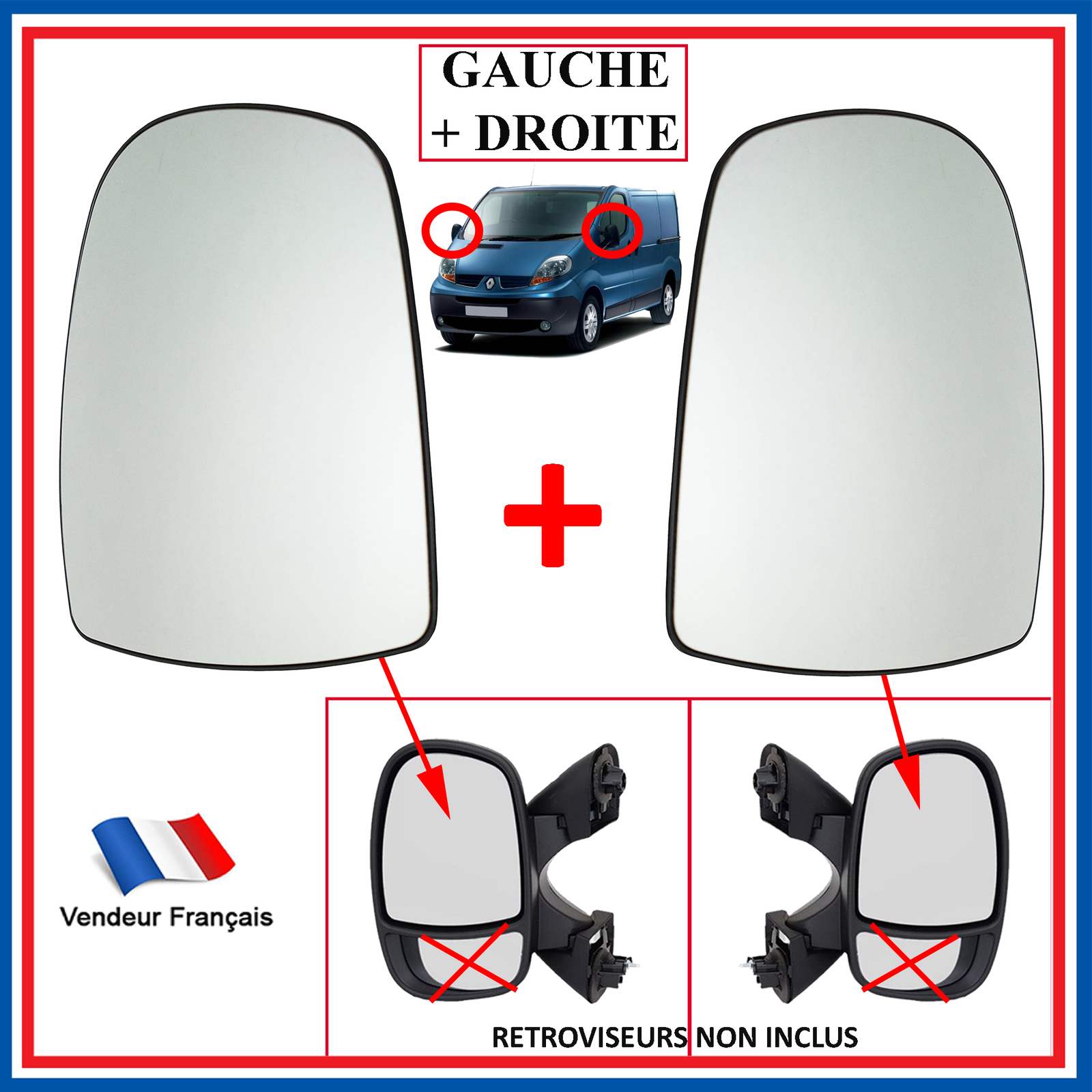 Glace retroviseur Trafic contre angle mort pack de vitres gauche droite