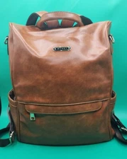Cluci Backpack Purse Vegan Leather Two Toned Zip Close Water Resistant Brown