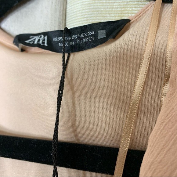 Zara Pink Chiffon Dress XS Sheer Long Sleeve Slit Bloggers Boho Chic