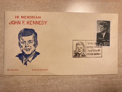 1964 Brazil John F Kennedy JFK Commemoration FDC 100Cr stamp cd Rio De Janeiro