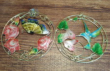 Decorative Window Ornament Butterfly & Hummingbird Round Sun Catcher Set Of 2