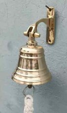 Brass Ship Bell Nautical Hanging Door Bell  With Wall Mounted Bracket Bell