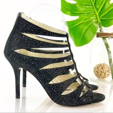Michael Kors Womens Sandal Size 7 Black Leather Caged Heel Beaded Dress Shoe
