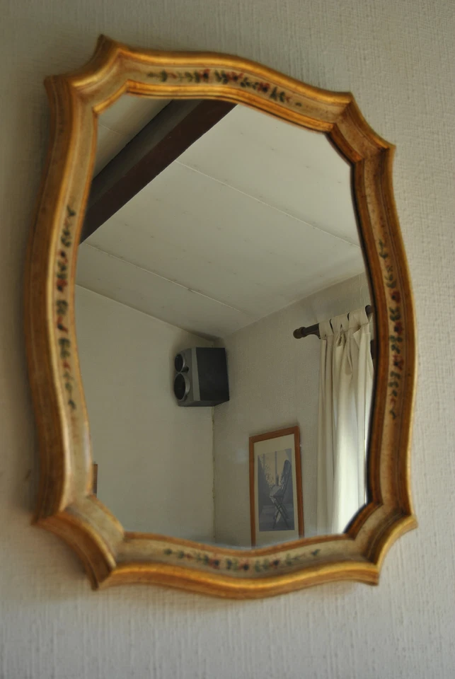 Grand miroir décoratif cadre bois décor dorure fleur - Photo 2/4