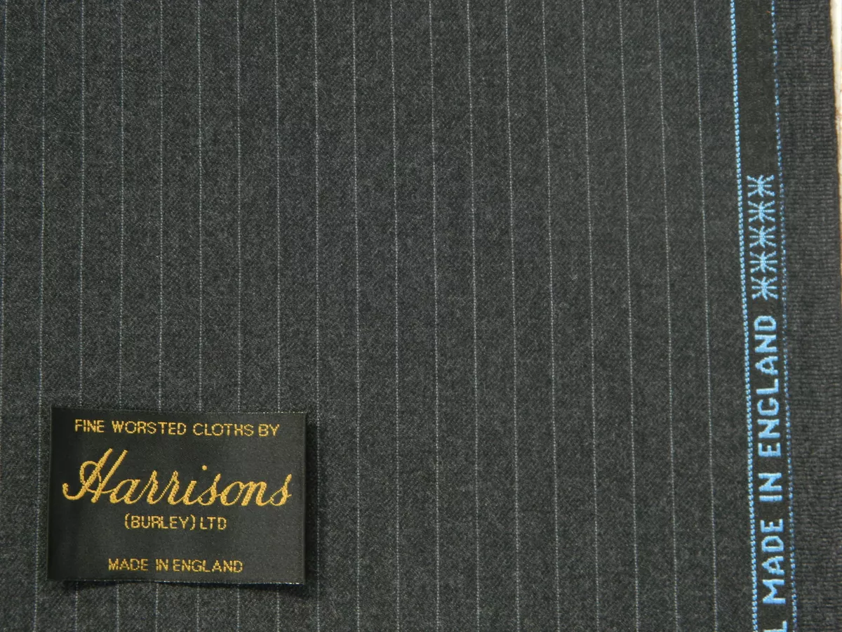 SUPERFINE WOOL WORSTED SUITING FLANNEL, SEMI MILLED, CHARCOAL PINSTRIPE,  3.5MTRS