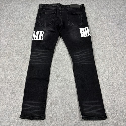 Homme Femme Patched Distressed Jean Men's Size 34 (Actual Fits W34.5xL30) Black - Picture 16 of 24