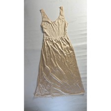 Vintage Champagne Lace Trim Full Slip Maxi Dress Antron III Nylon Size 32 USA