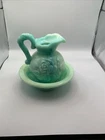 Vintage 1971 Avon Jade Green Milk Glass Small Pitcher W/ Bowl EUC