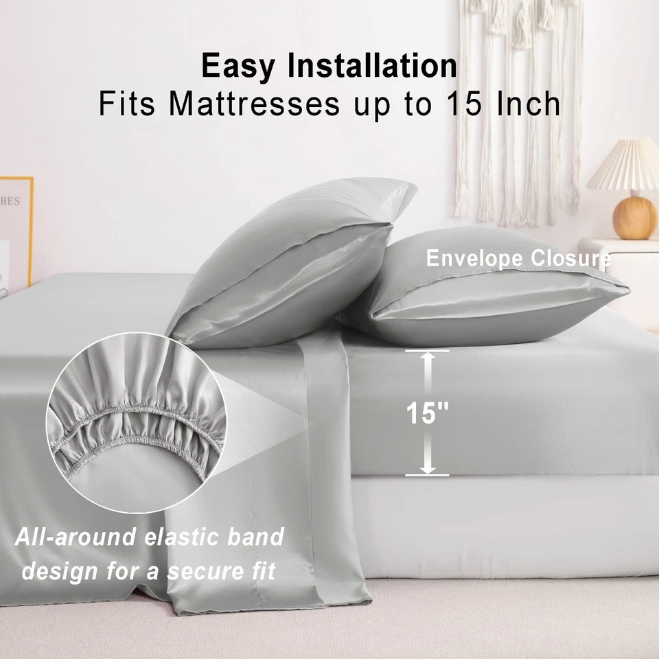 4 Pieces Silky Smooth and Soft Satin Bed Sheet Set, All Sizes Available - Image 2 of 4