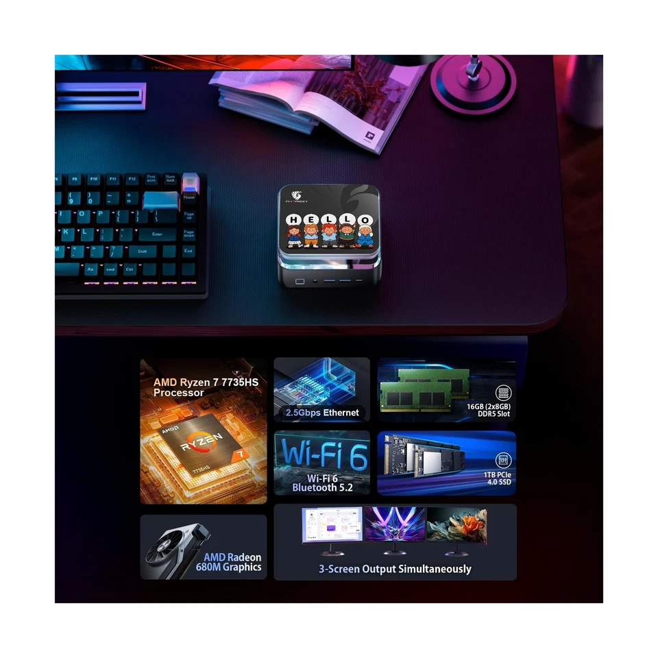 Mini PC AMD Ryzen 7 7735HS 16GB DDR5 RAM 1TB NVME SSD (8C/16T, 4.75GHz Max), ... - Image 2 of 4