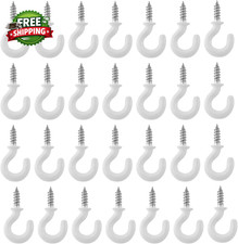 100Pcs White Cup Hook 1/2 Inch Ceiling Hooks Metal Screw In Hooks Vinyl Coated