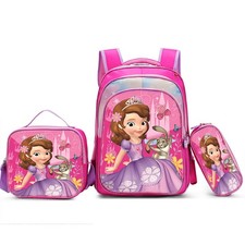 3Pcs Sofia The First Kids Cartoon School Backpack Set Kids School Bag Lunch Bag