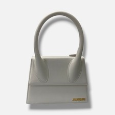 Jacquemus Women's White Leather Logo Magnetic Le Chiquito Moyen Top Handle Bag