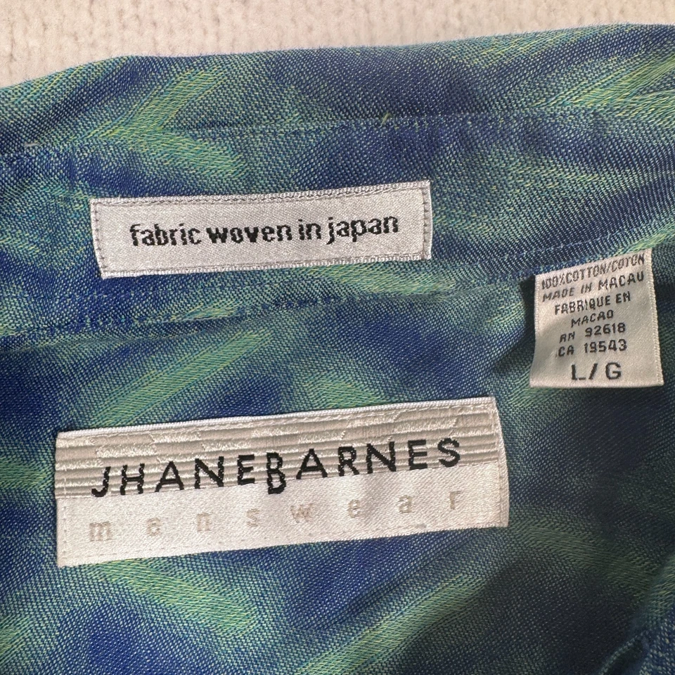 Camisa De Colección Jhane Barnes Para Hombre Grande Manga Larga Abstracta Geométrica Azul Verde Foto 3 de 4