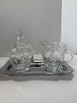 Vintage Irvinware Cut Glass Creamer & Sugar Set with Tray, Glass,  Original Box 